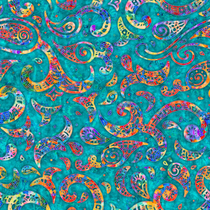 Quilting Treasures - Brilliance -Green/Teal Abstract- 1649-28324-V